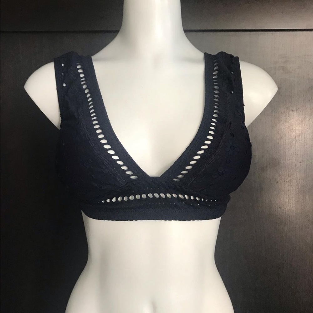 Robin Piccone navy crochet eyelet lace bikini top